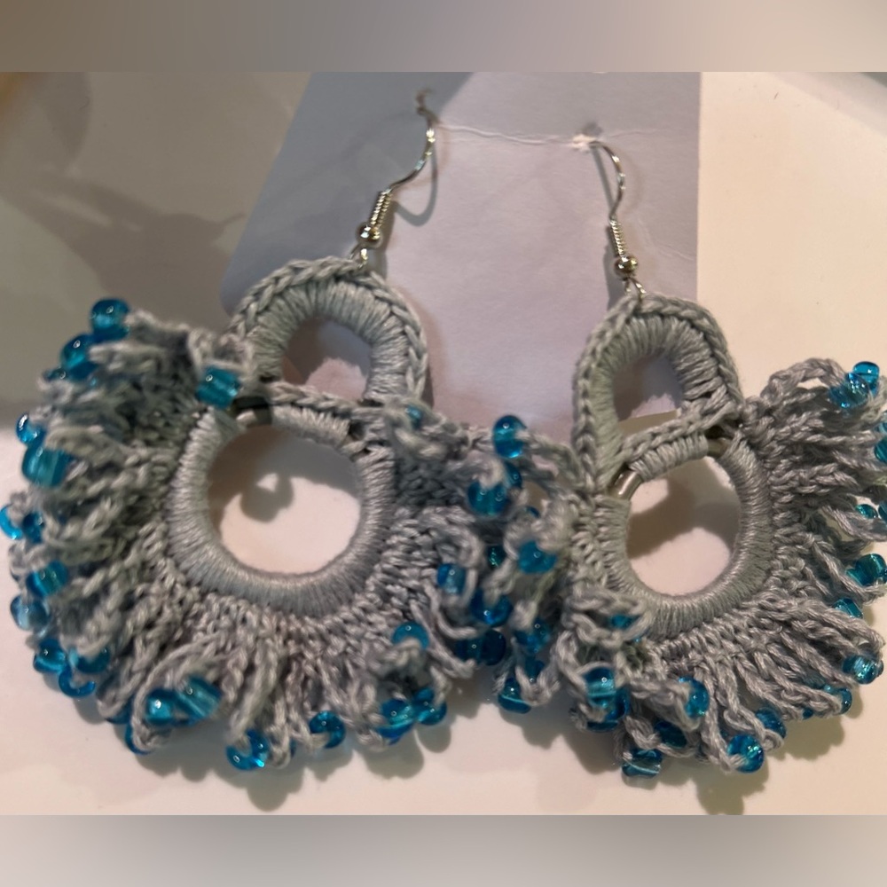 Light blue crochet earrings